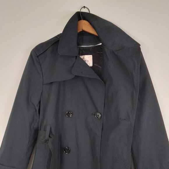 Y2K  Black Trench Coat Made In USA For Military Zip Out Lining Stylish Sz 38XS - Picture 8 of 15
